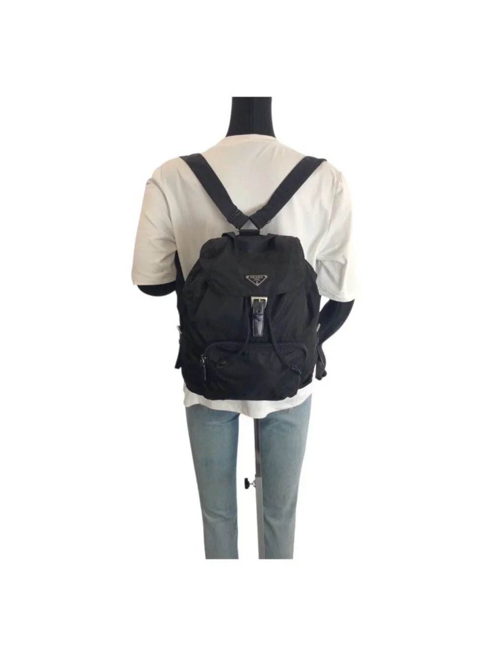 Prada Tessuto Black Silver Nylon Leather Backpack